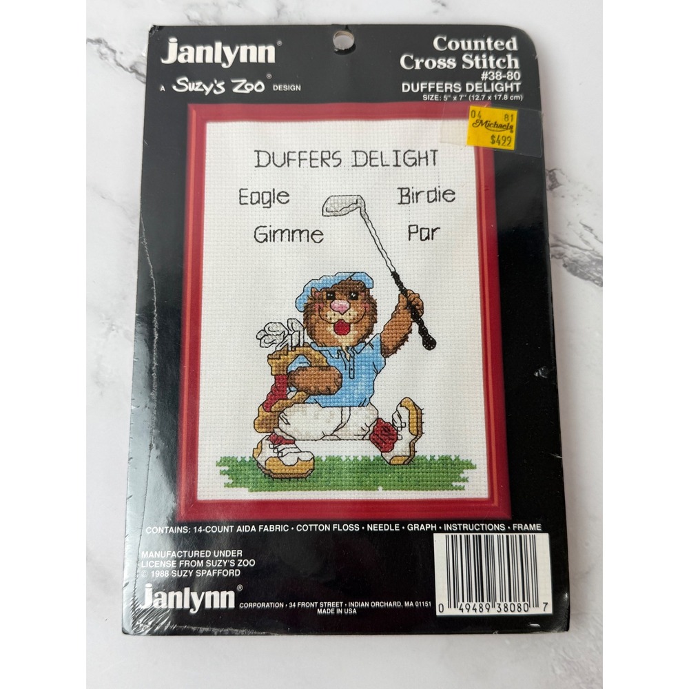 Vintage Janlynn Counted Cross Stitch Kit Golfing 1988 Frame